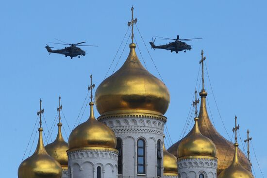 Military aircraft during Victory Day parade rehearsal
