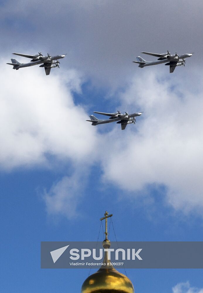 Military aircraft during Victory Day parade rehearsal