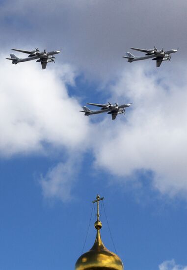 Military aircraft during Victory Day parade rehearsal