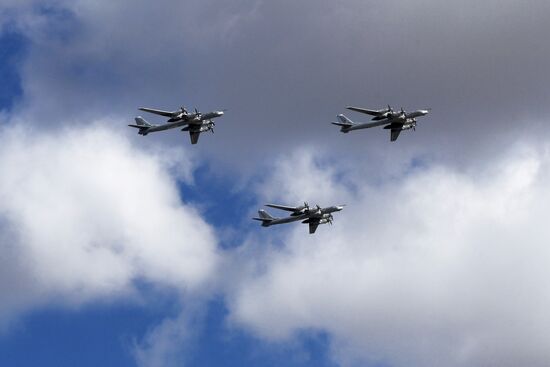 Military aircraft during Victory Day parade rehearsal