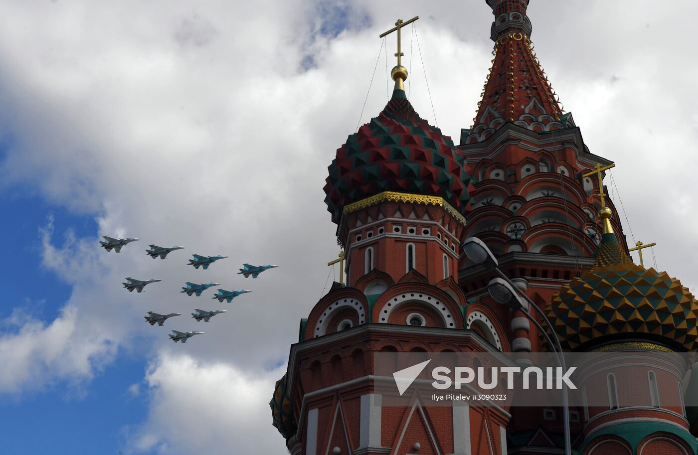 Military aircraft during Victory Day parade rehearsal