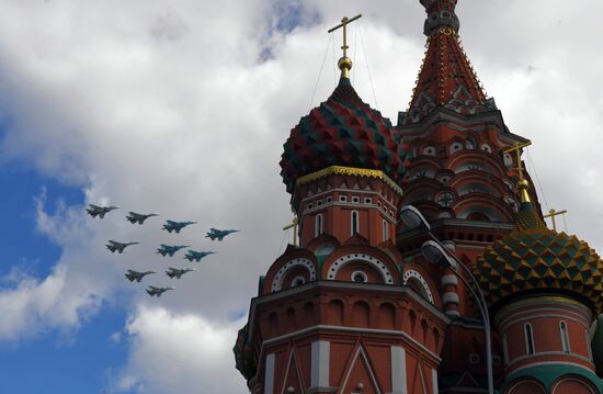Military aircraft during Victory Day parade rehearsal