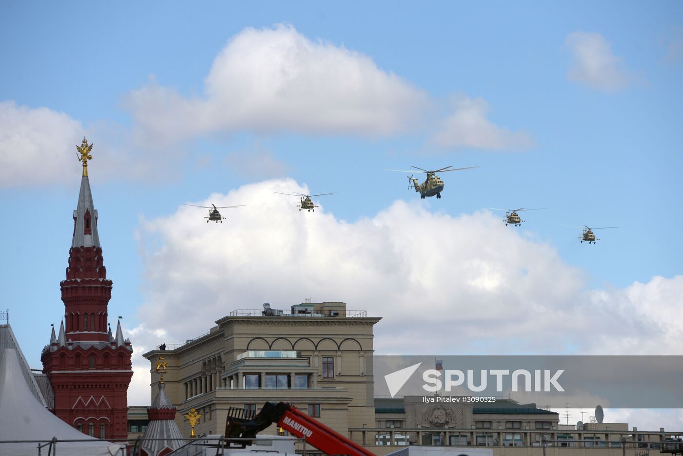 Military aircraft during Victory Day parade rehearsal