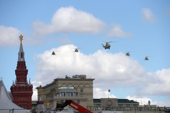 Military aircraft during Victory Day parade rehearsal