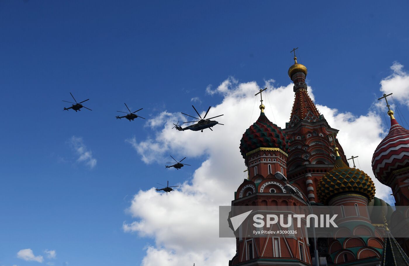 Military aircraft during Victory Day parade rehearsal