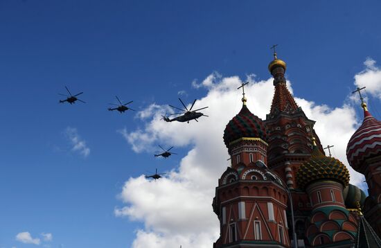 Military aircraft during Victory Day parade rehearsal