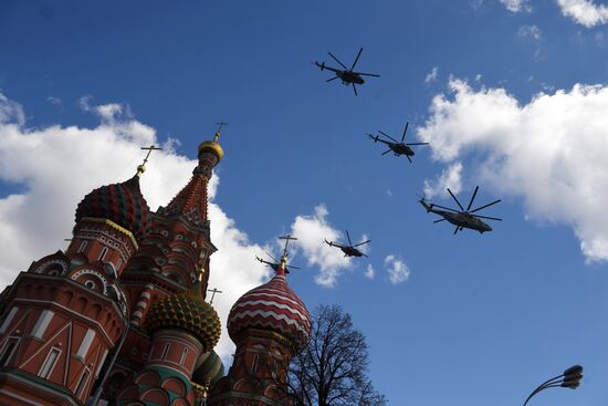 Military aircraft during Victory Day parade rehearsal