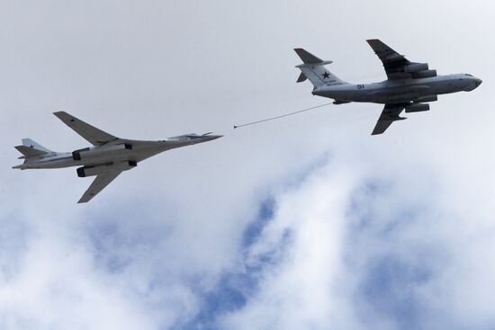 Military aircraft during Victory Day parade rehearsal