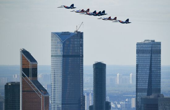 Military aircraft during Victory Day parade rehearsal