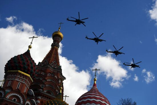 Military aircraft during Victory Day parade rehearsal