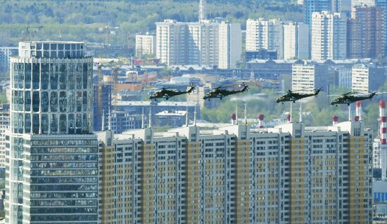 Military aircraft during Victory Day parade rehearsal
