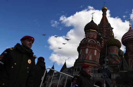 Military aircraft during Victory Day parade rehearsal