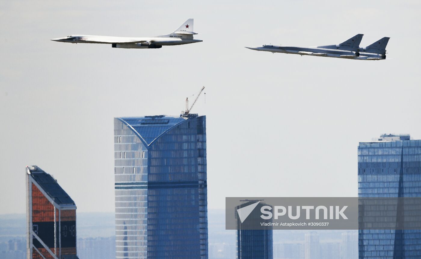 Military aircraft during Victory Day parade rehearsal
