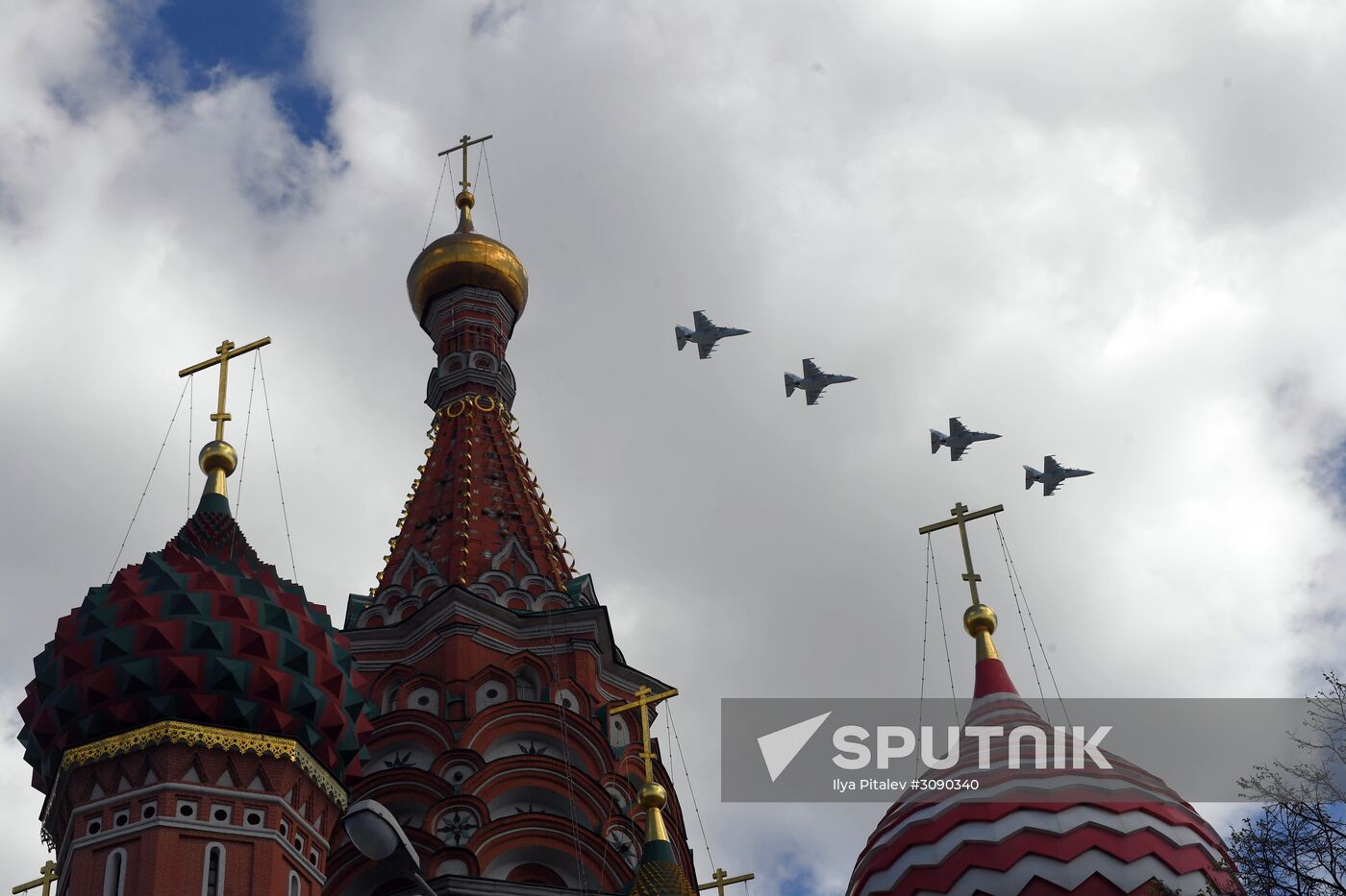Military aircraft during Victory Day parade rehearsal