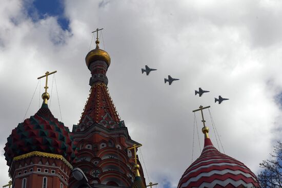 Military aircraft during Victory Day parade rehearsal