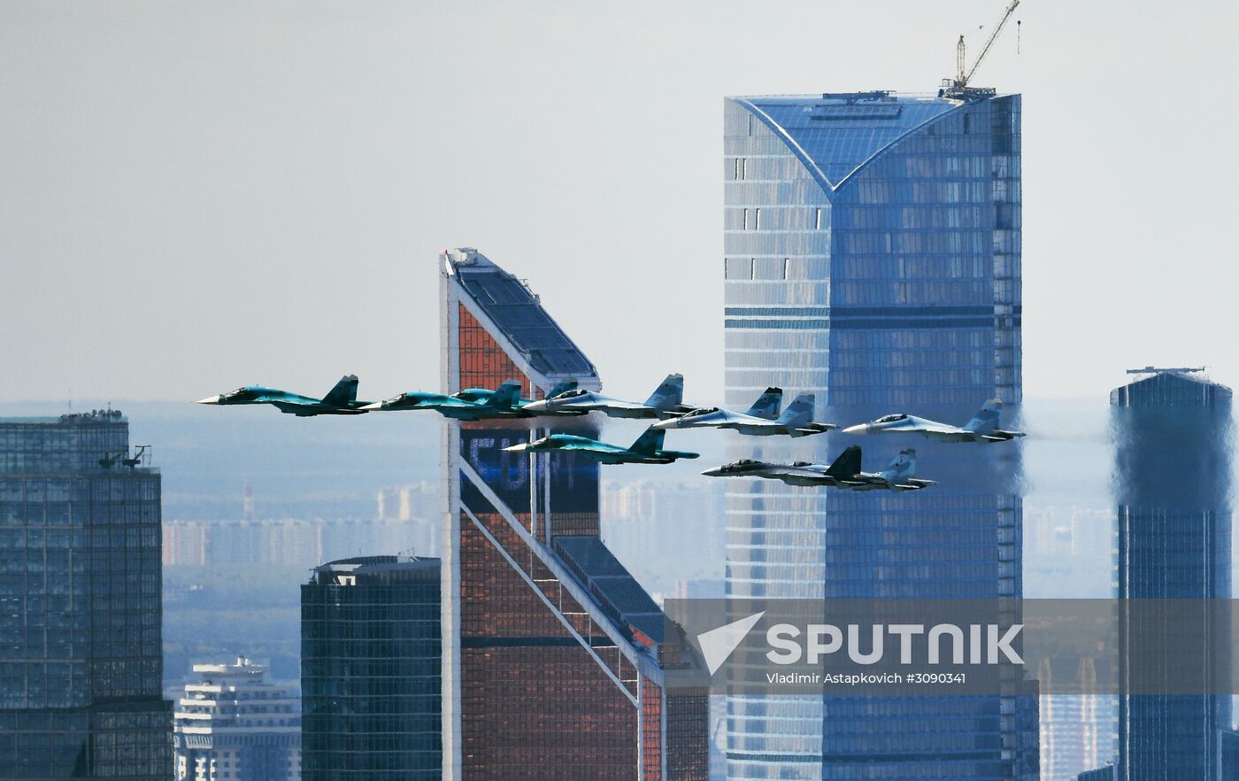 Military aircraft during Victory Day parade rehearsal