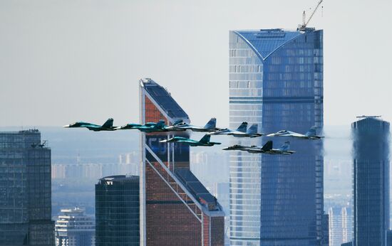 Military aircraft during Victory Day parade rehearsal