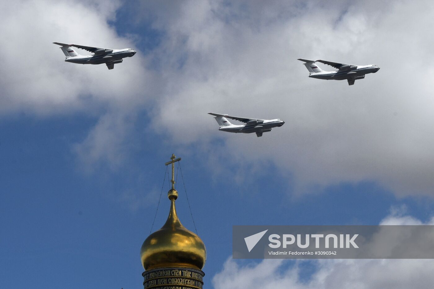 Military aircraft during Victory Day parade rehearsal
