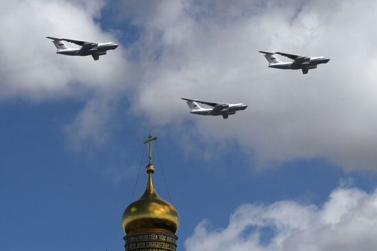 Military aircraft during Victory Day parade rehearsal
