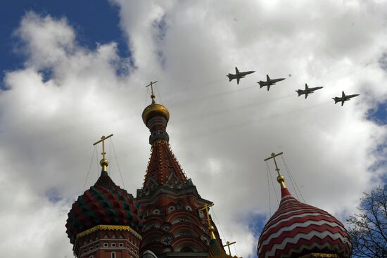 Military aircraft during Victory Day parade rehearsal