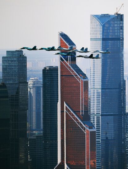 Military aircraft during Victory Day parade rehearsal