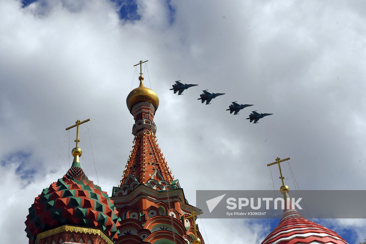Military aircraft during Victory Day parade rehearsal
