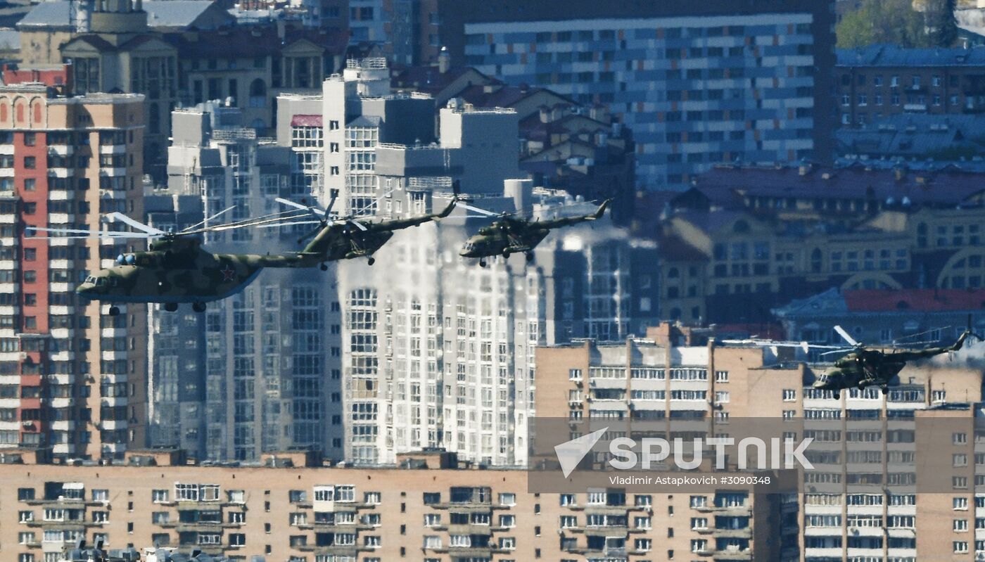 Military aircraft during Victory Day parade rehearsal