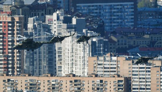 Military aircraft during Victory Day parade rehearsal