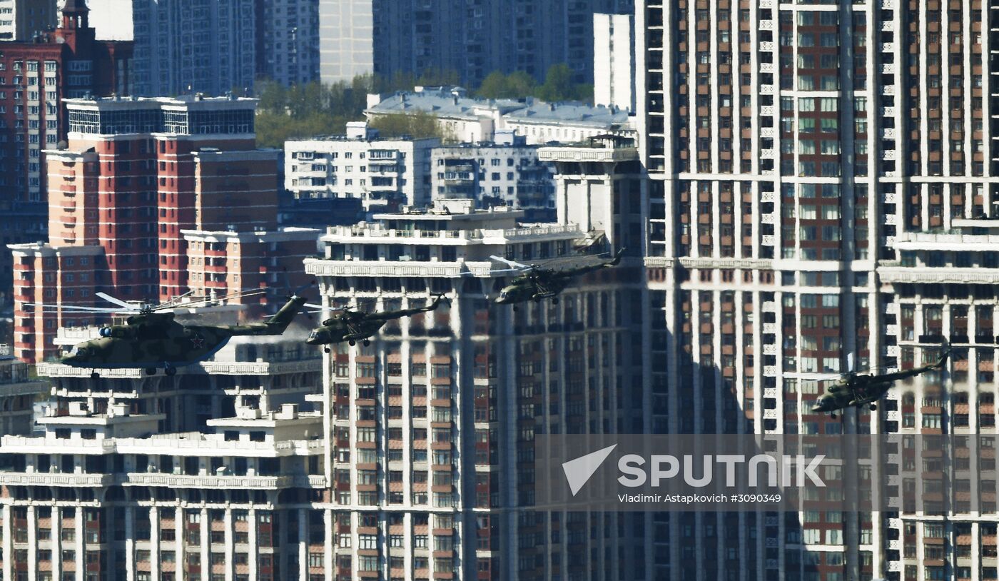 Military aircraft during Victory Day parade rehearsal