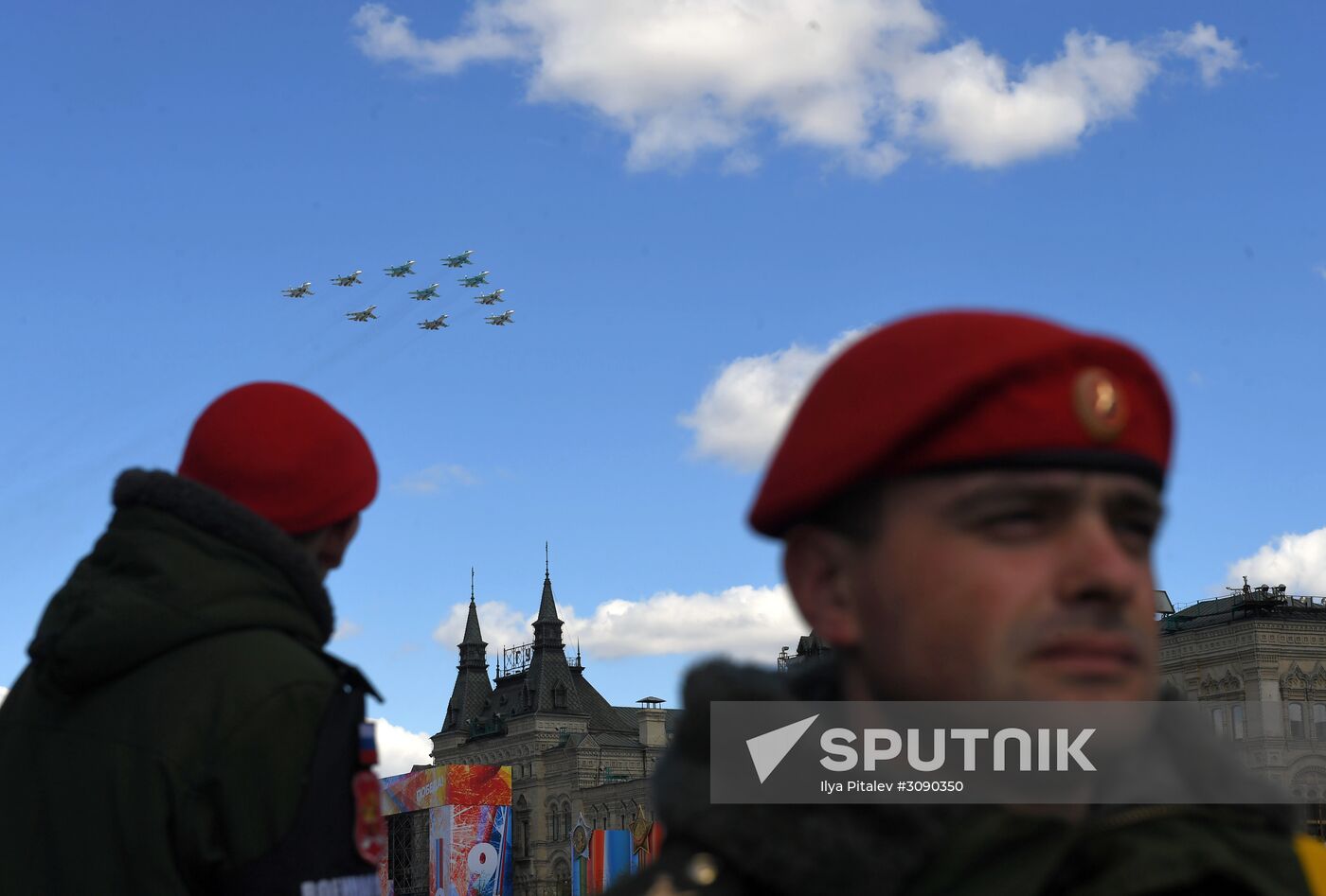 Military aircraft during Victory Day parade rehearsal
