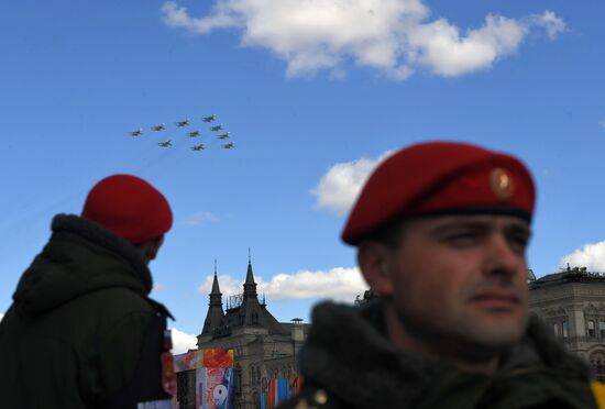 Military aircraft during Victory Day parade rehearsal