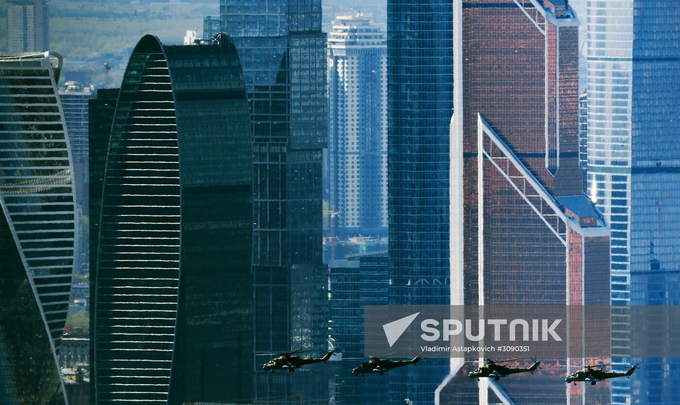 Military aircraft during Victory Day parade rehearsal