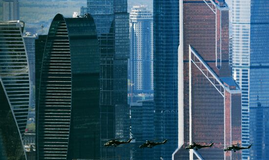 Military aircraft during Victory Day parade rehearsal