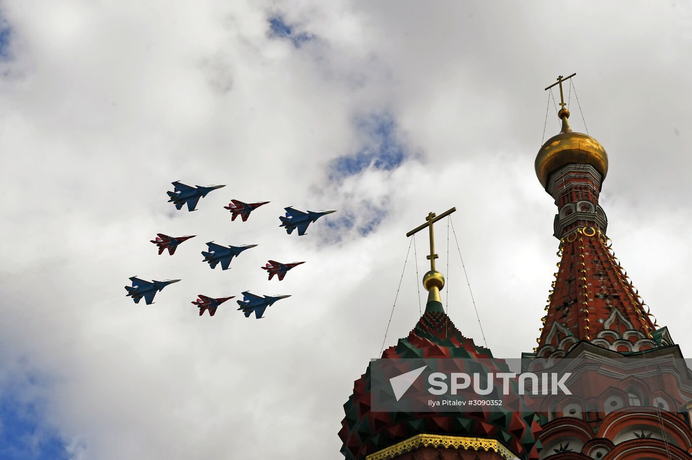 Military aircraft during Victory Day parade rehearsal