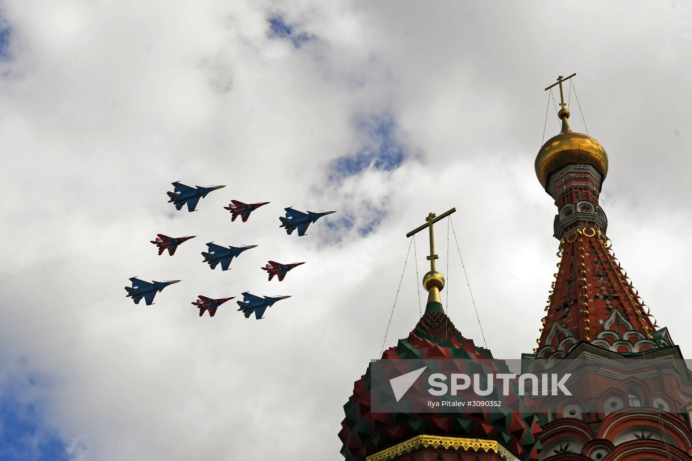 Military aircraft during Victory Day parade rehearsal