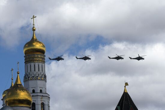 Military aircraft during Victory Day parade rehearsal