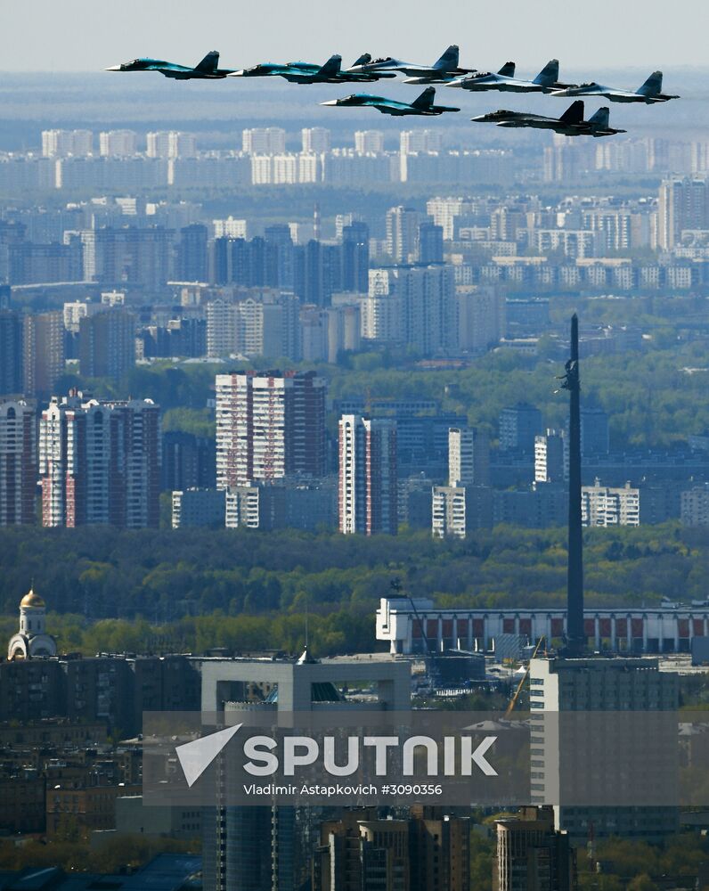 Military aircraft during Victory Day parade rehearsal