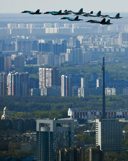 Military aircraft during Victory Day parade rehearsal