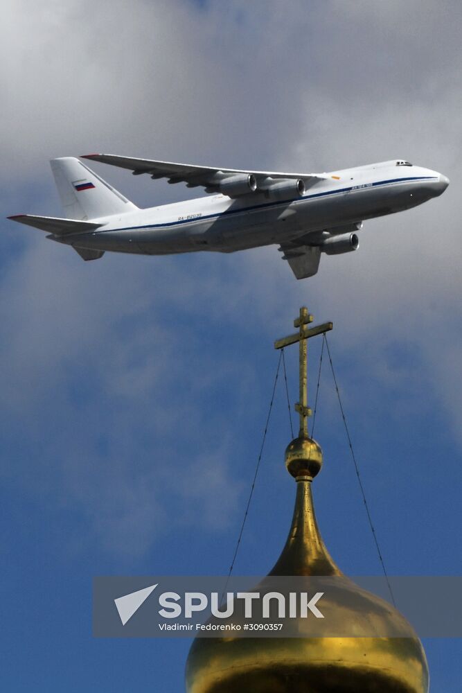 Military aircraft during Victory Day parade rehearsal