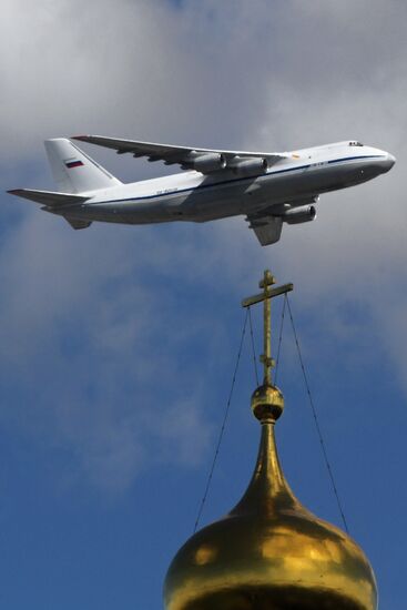 Military aircraft during Victory Day parade rehearsal
