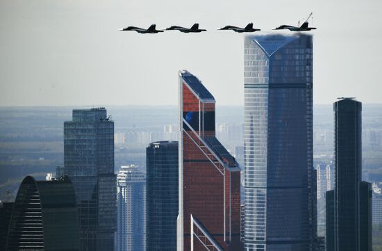 Military aircraft during Victory Day parade rehearsal