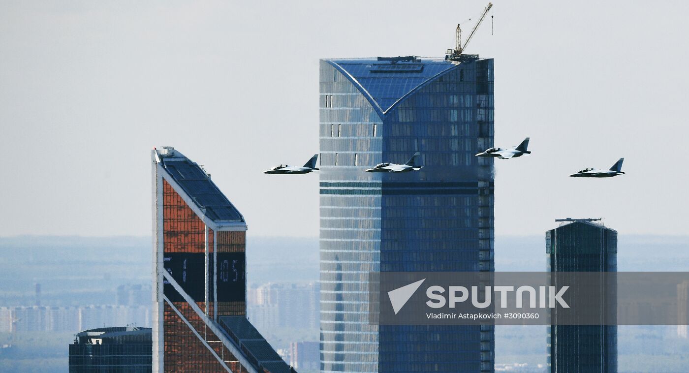 Military aircraft during Victory Day parade rehearsal