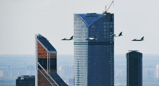 Military aircraft during Victory Day parade rehearsal