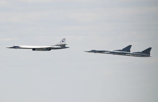 Military aircraft during Victory Day parade rehearsal