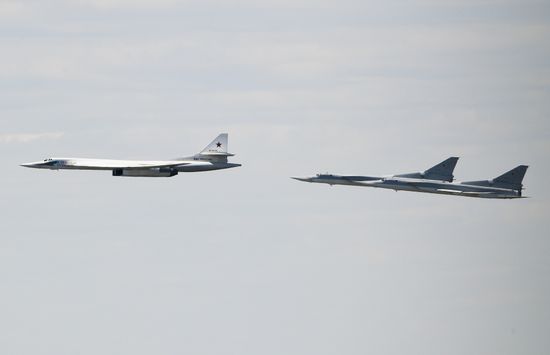 Military aircraft during Victory Day parade rehearsal