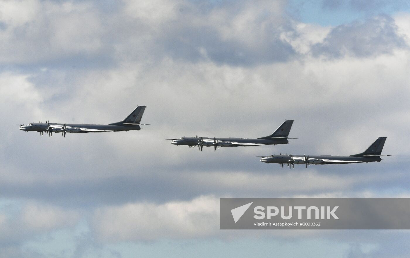 Military aircraft during Victory Day parade rehearsal