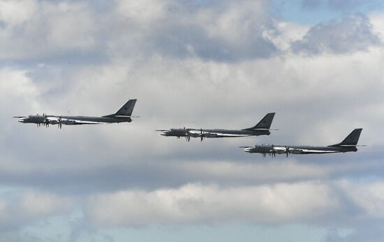 Military aircraft during Victory Day parade rehearsal