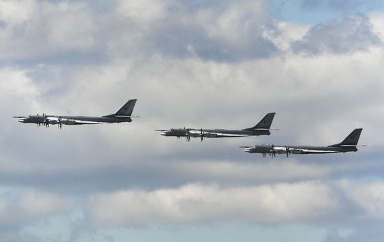 Military aircraft during Victory Day parade rehearsal