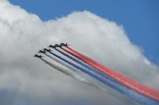 Military aircraft during Victory Day parade rehearsal