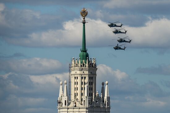 Military aircraft during Victory Day parade rehearsal